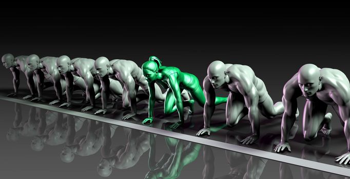 Lone Female Competing Against Males in a Race