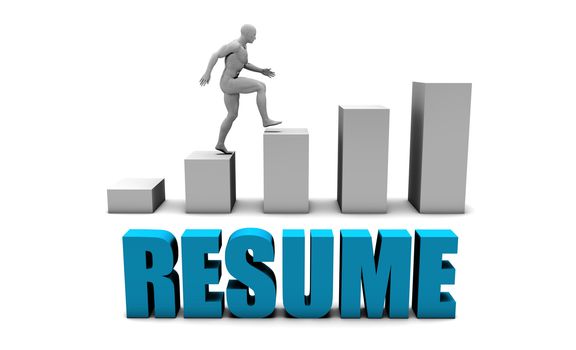 Resume 3D Concept  in Blue with Bar Chart Graph