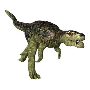 3D digital render of a dinosaur Tyrannosaurus Rex running isolated on white background