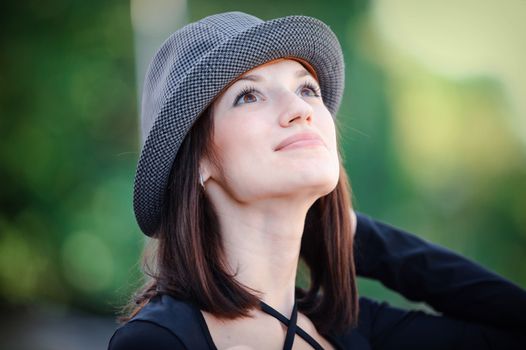 Beautiful happy smiling woman on summer meadow