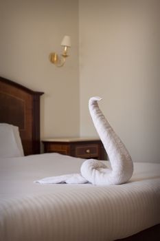 Luxurious Hotel bed close up towel