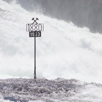 RHEINFALLS, SWITZERLAND - JULY 25, 2015: The biggest waterfalls of Europe in Schaffhausen, Switzerland fell dry in 1880 and frozen in 1963, May 17, 2015.