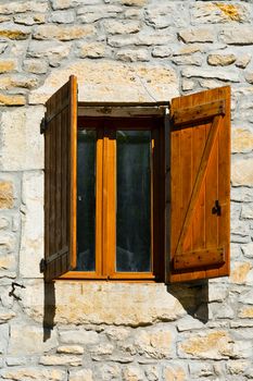 French Window with Open Wooden Shutter
