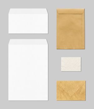 various envelopes mockup template isolated on grey background