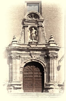 Detail of Portal of Church in Spain, Retro Image Filtered Style