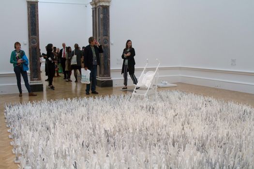 UK, London: Marble lawn by Chinese artist Ai Weiwei, in his new exhibition at the Royal Academy in London, on September 15, 2015. 	The show opens to the public on September 19 and has been hailed by critics as his best ever exhbition. Works include a six-part diorama called 'Sacred' depicting his arrest, painted vases, and a security camera made from marble.