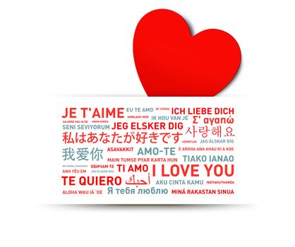 I love you message card translated in different world languages