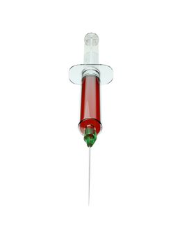 Medical squirt or syringe with drugs isolated on white