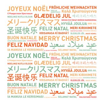 Merry christmas from the world. Different languages celebration card