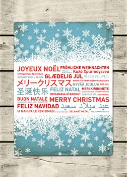 Merry christmas from the world. Different languages celebration poster