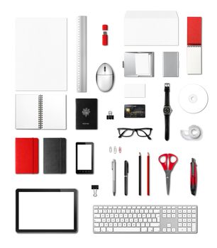 Office supplies mockup template, isolated on white background