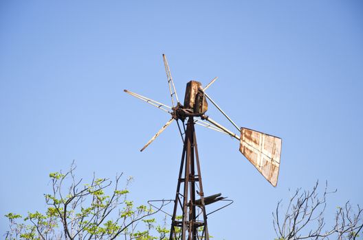 old rusted historical windmill in Rhodes island Rhodes city, Greece