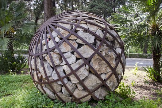 Spherical decorative stone sculpture in Rhodes, Greece