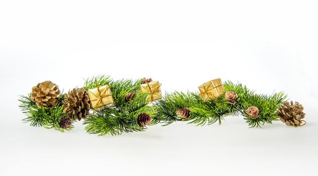 Christmas composition of tree branches and gifts