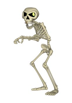 3D digital render of a cartoon human skeleton isolated on white background