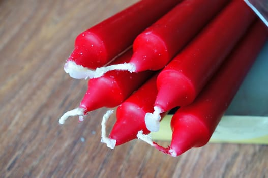 Close-up of an red candle set