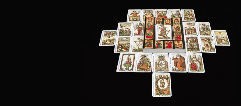 Tarot cards with all of its 22 major arcana,this version is desaturate with empty space.