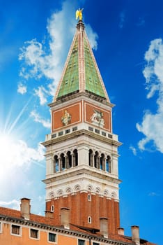 Detail of the bell tower of St. Mark in the city of Venezia (UNESCO world heritage site), Veneto, Italy