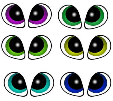 Vector cartoon eyes set isolated on white background