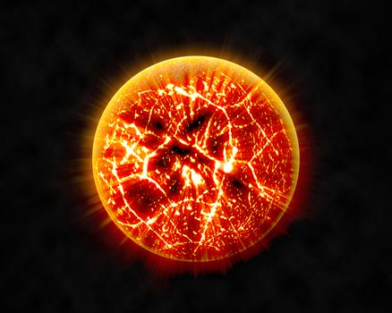 Abstract background of burning planet or sun. Apocalypse. Exploding planet