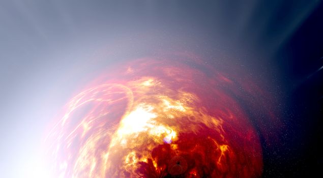 Abstract background of burning planet or sun. Apocalypse. Exploding planet