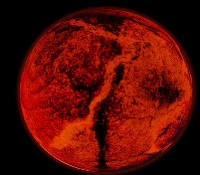 Abstract background of burning planet or sun. Apocalypse. Exploding planet