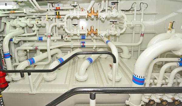 Details of pipes in ship's engine room