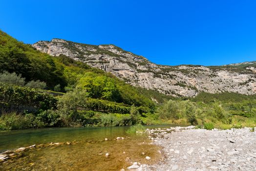 The Sarca River in the Sarca Valley in Trentino Alto Adige, Italy, Europe