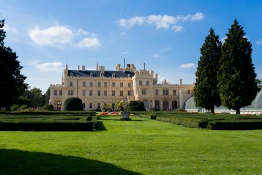 Side View of Lednice Castle at Sunset, UNESCO World Heritage in Lednice, South Moravia, Czech Republic