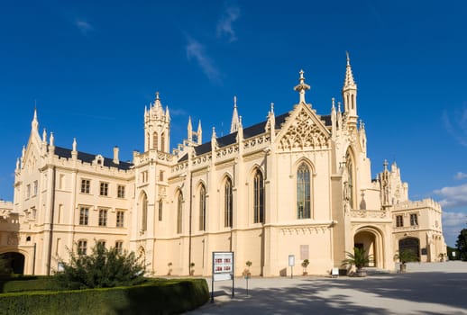 Front View of Lednice Castle at Sunset, UNESCO World Heritage in Lednice, South Moravia, Czech Republic