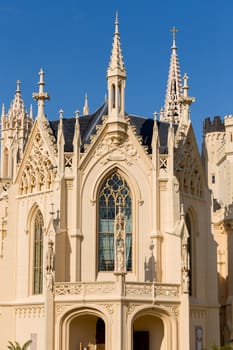 Front View of Lednice Castle at Sunset, UNESCO World Heritage in Lednice, South Moravia, Czech Republic