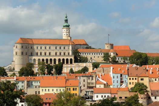 View on castle in city Mikulov, South Moravia, in the Czech Republic