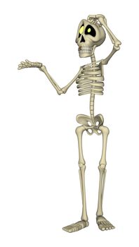 3D digital render of a cartoon human skeleton isolated on white background