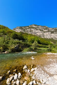 The Sarca River in the Sarca Valley in Trentino Alto Adige, Italy, Europe