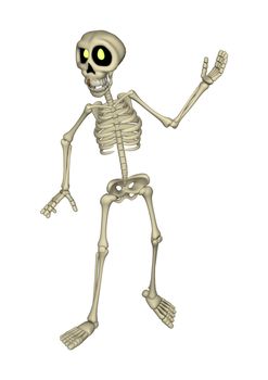 3D digital render of a cartoon human skeleton isolated on white background