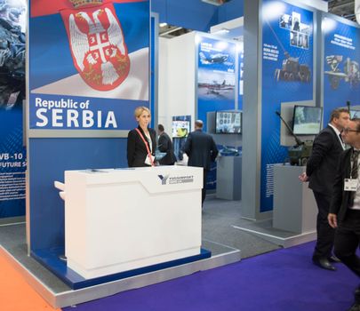 UNITED KINGDOM, London: Serbia's weapons stall	The Defence and Security International Exhibition (DSEI) began in London on September 15, 2015 despite a week of direct action protests by peace campaigners.  	The arms fair has seen over 30,000 people descend on London to see the 1,500 exhibitors who are displaying weapons of war from pistols and rifles up to tanks, assault helicopters and warships.  	Protesters attempted to block the main road into the exhibition, claiming that such an event strengthened the UK's ties to human rights abuses. 