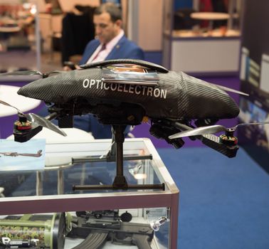 UNITED KINGDOM, London: Drone	The Defence and Security International Exhibition (DSEI) began in London on September 15, 2015 despite a week of direct action protests by peace campaigners.  	The arms fair has seen over 30,000 people descend on London to see the 1,500 exhibitors who are displaying weapons of war from pistols and rifles up to tanks, assault helicopters and warships.  	Protesters attempted to block the main road into the exhibition, claiming that such an event strengthened the UK's ties to human rights abuses. 
