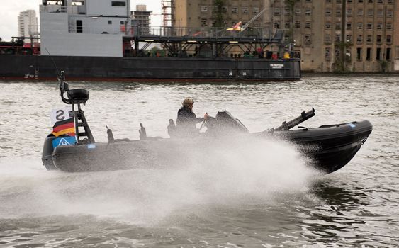 UNITED KINGDOM, London: boat with weapons	The Defence and Security International Exhibition (DSEI) began in London on September 15, 2015 despite a week of direct action protests by peace campaigners.  	The arms fair has seen over 30,000 people descend on London to see the 1,500 exhibitors who are displaying weapons of war from pistols and rifles up to tanks, assault helicopters and warships.  	Protesters attempted to block the main road into the exhibition, claiming that such an event strengthened the UK's ties to human rights abuses. 