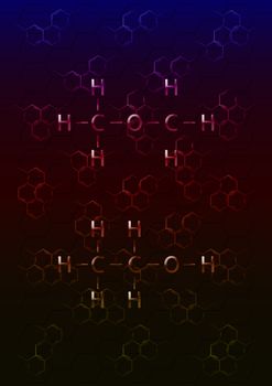 Abstract background with structural chemical formulas of benzene rings