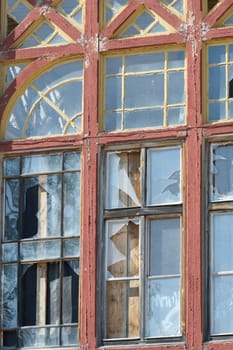 Window frame with broken glass