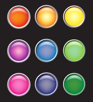 Set of isolated glossy vector web buttons. Beautiful internet buttons. On black background.