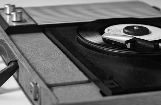 a nice view of older record player.(Black and White version)