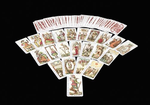 Milan, Italy- 15 December,2014:        The game of the Tarot , the picture shows the 22 major arcana .