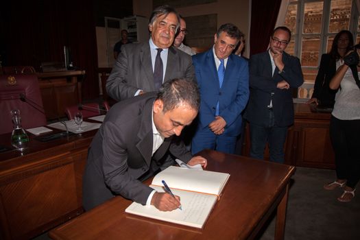 ITALY, Palermo: Doctors Without Borders cultural mediator Ahmad Al Rousan receives an honorary citizenship from Palermo Mayor Leoluca Orlando on September 16, 2015. 