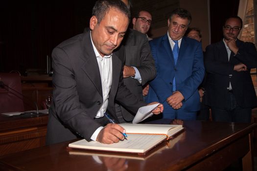 ITALY, Palermo: Doctors Without Borders cultural mediator Ahmad Al Rousan receives an honorary citizenship from Palermo Mayor Leoluca Orlando on September 16, 2015. 