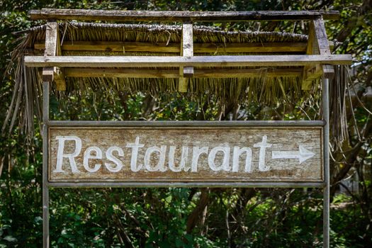 Restaraunt sign, Jozani forest in Zanzibar,Tanzania.