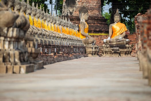 Thai buddhist statues in the old temple in Thailand