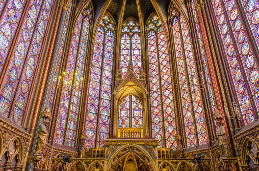 Artistic interior of the Sainte Chapelle in Paris, France
