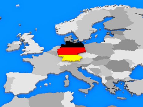 German flag in the shape of the country standing out of the map of Europe