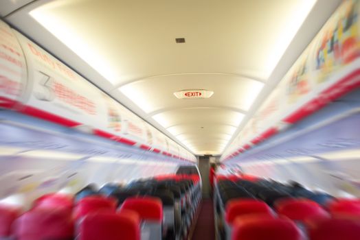 Radial blur interior of the passenger airplane